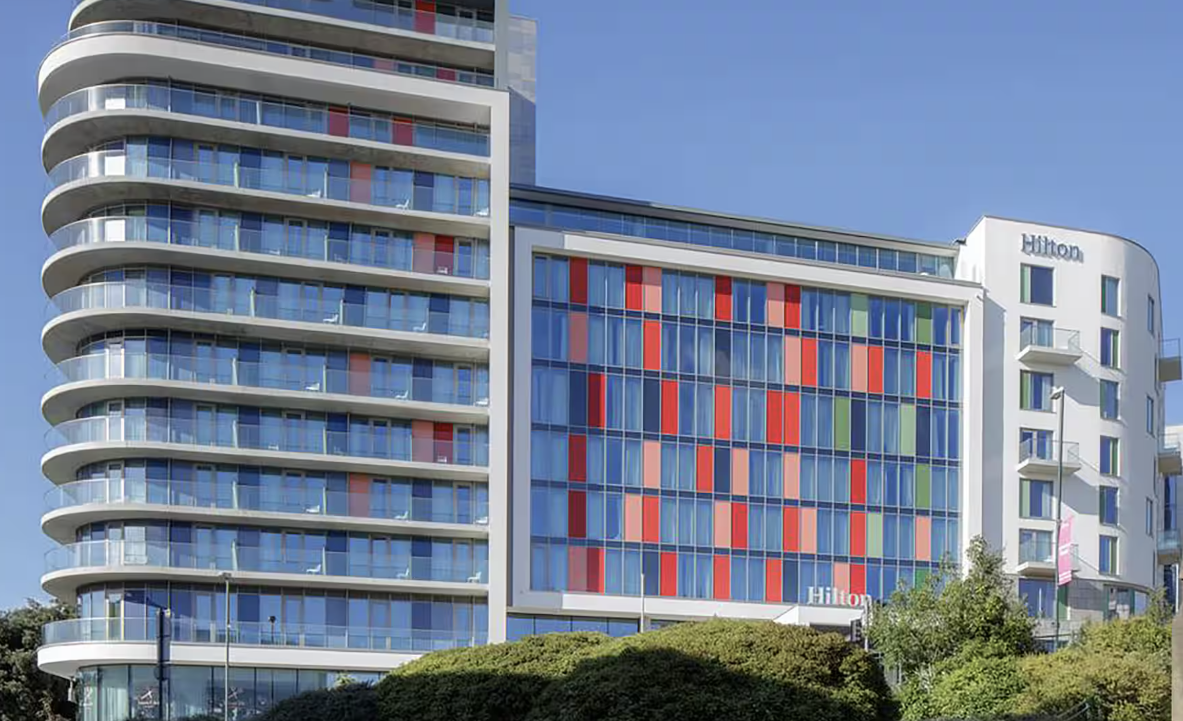 Hilton Bournemouth exterior with colourful glass facade
